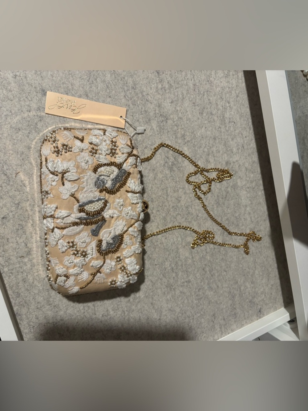 Badgley Mischka Beaded Floral Embroidered Ivory and Gold Clutch - Picture 3 of 4